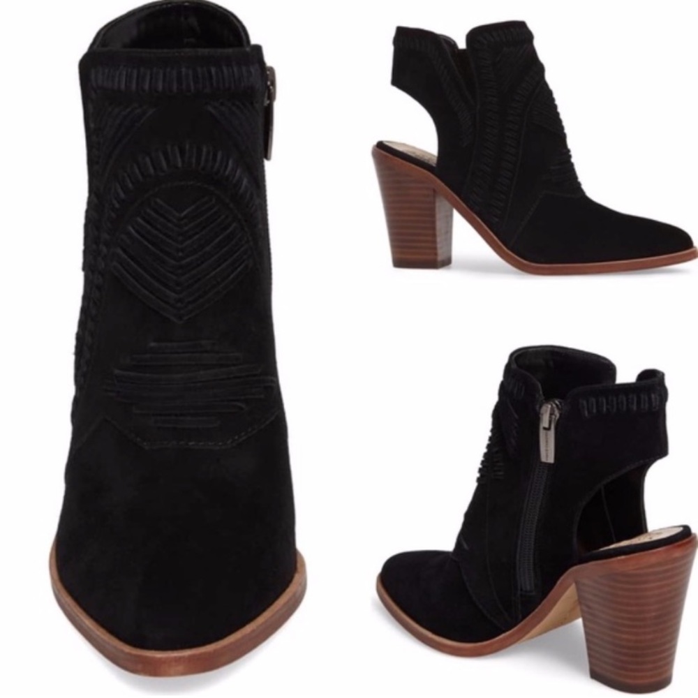 Vince Camuto Binks Black Leather Cut Out Booties